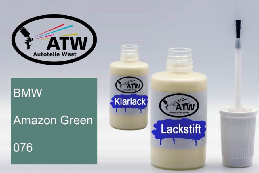 BMW, Amazon Green, 076: 20ml Lackstift + 20ml Klarlack - Set, von ATW Autoteile West.